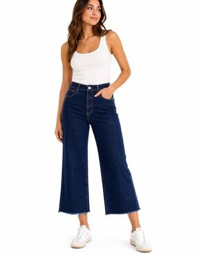 Oliver Logan LA CA Jeans Women's Size 28P Wide Leg Cropped Raw Hem Dark Wash